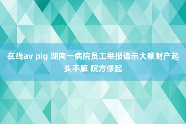 在线av pig 湖南一病院员工举报请示大额财产起头不解 院方修起